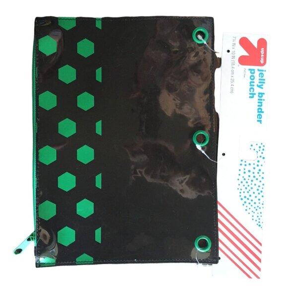 Jelly Binder Pouch Black with Green Hexagons 10in X 7.25in SC058 - Picture 1 of 1